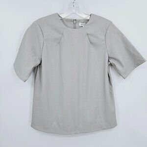 Prologue Top Faux Leather XS Millstone Grey Short Sleeve Zip Back Darts Work New